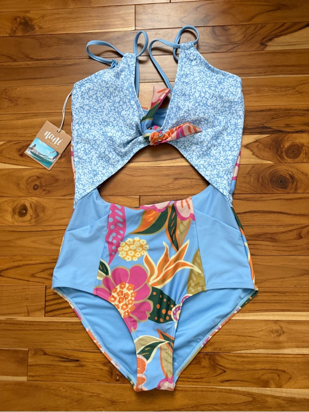Nani Blue Floral Cutout One-Piece Swimsuit